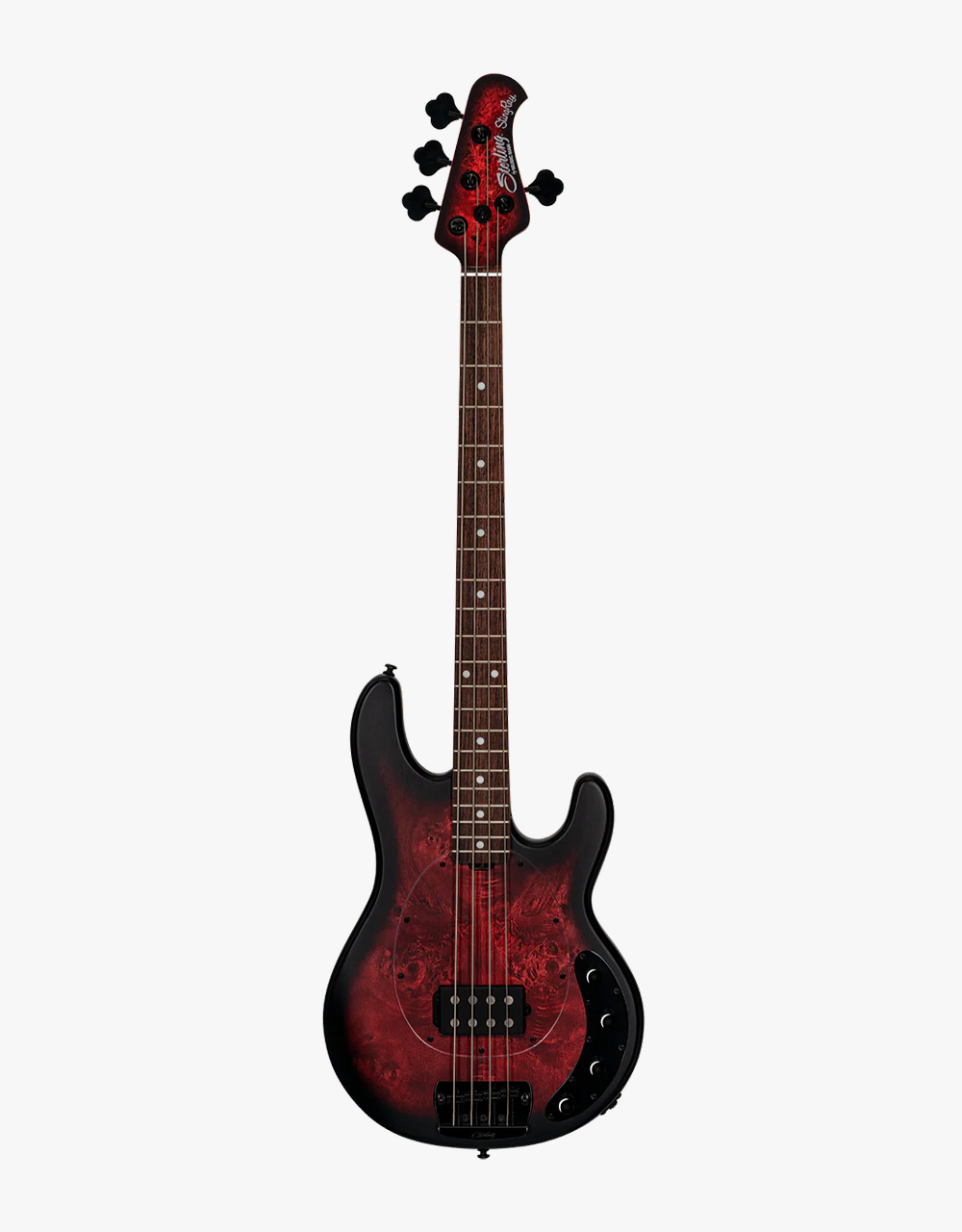 Бас-гитара Sterling StingRay RAY34PB, Poplar Burl Top, Dark Scarlet Burst Satin - купить в "Гитарном Клубе"