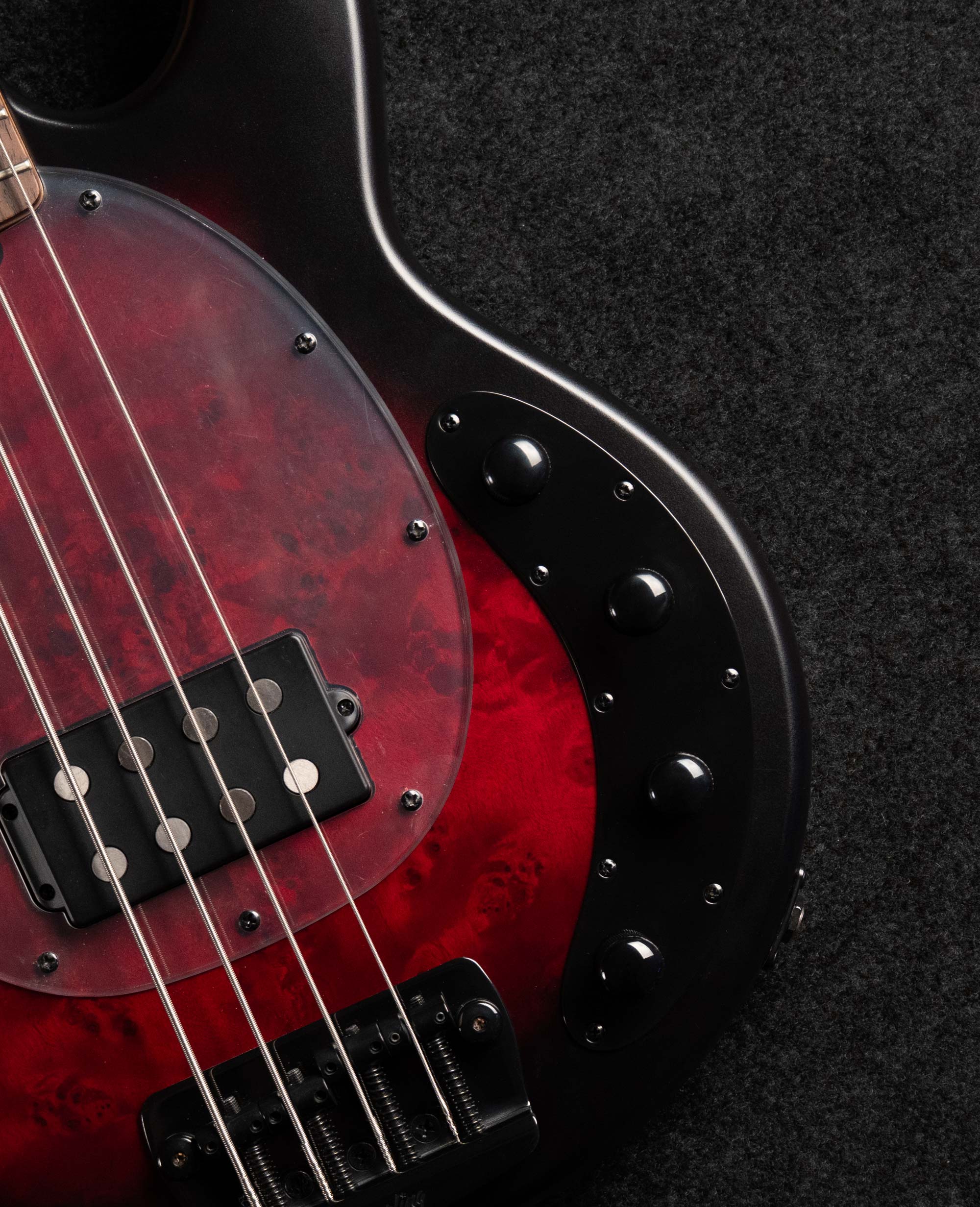 Бас-гитара Sterling StingRay RAY34PB, Poplar Burl Top, Dark Scarlet Burst Satin - купить в "Гитарном Клубе"