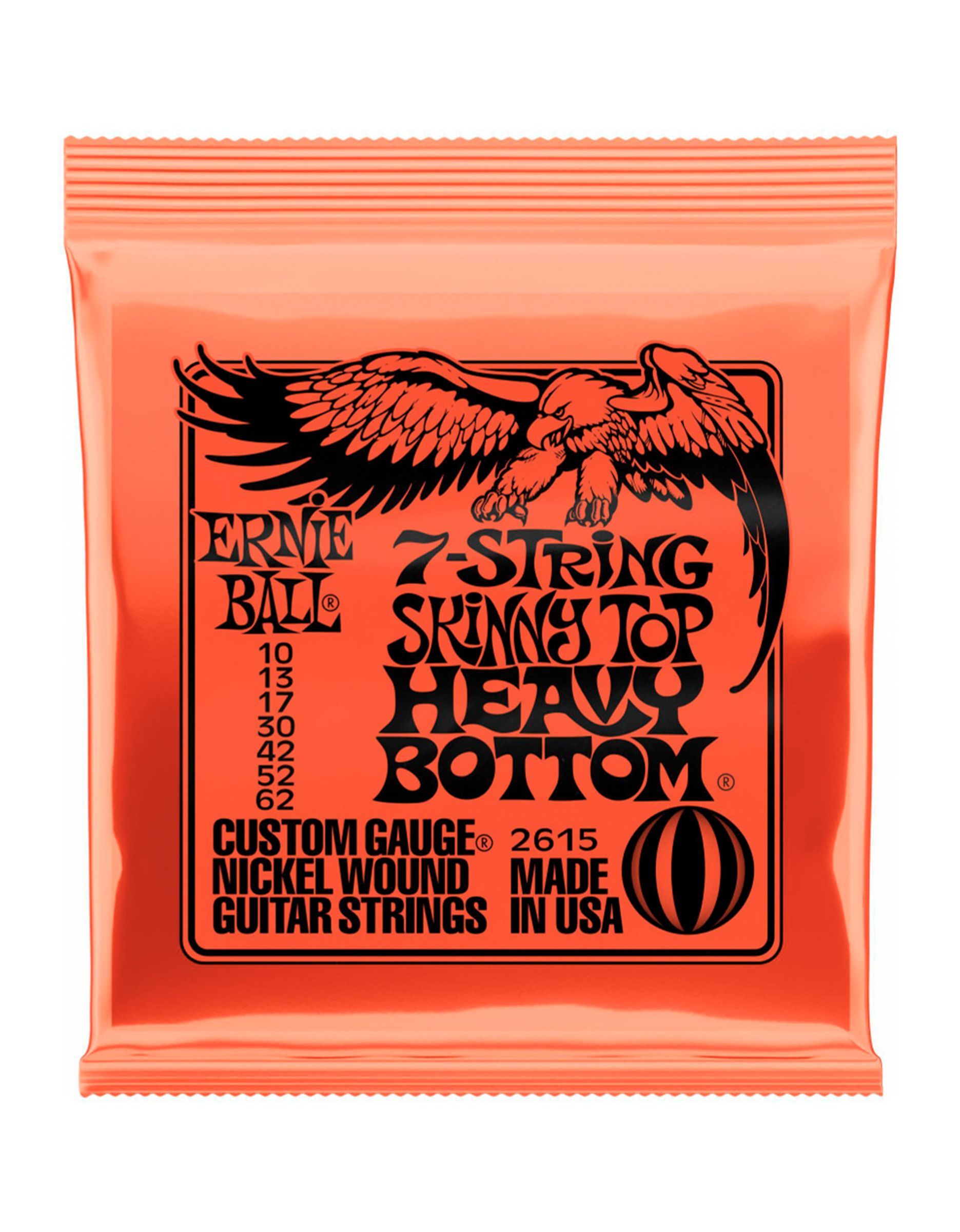 Струны для 7-струнной электрогитары Ernie Ball 2615 Slinky Skinny Top Heavy Bottom, 10-62 - купить в "Гитарном Клубе"