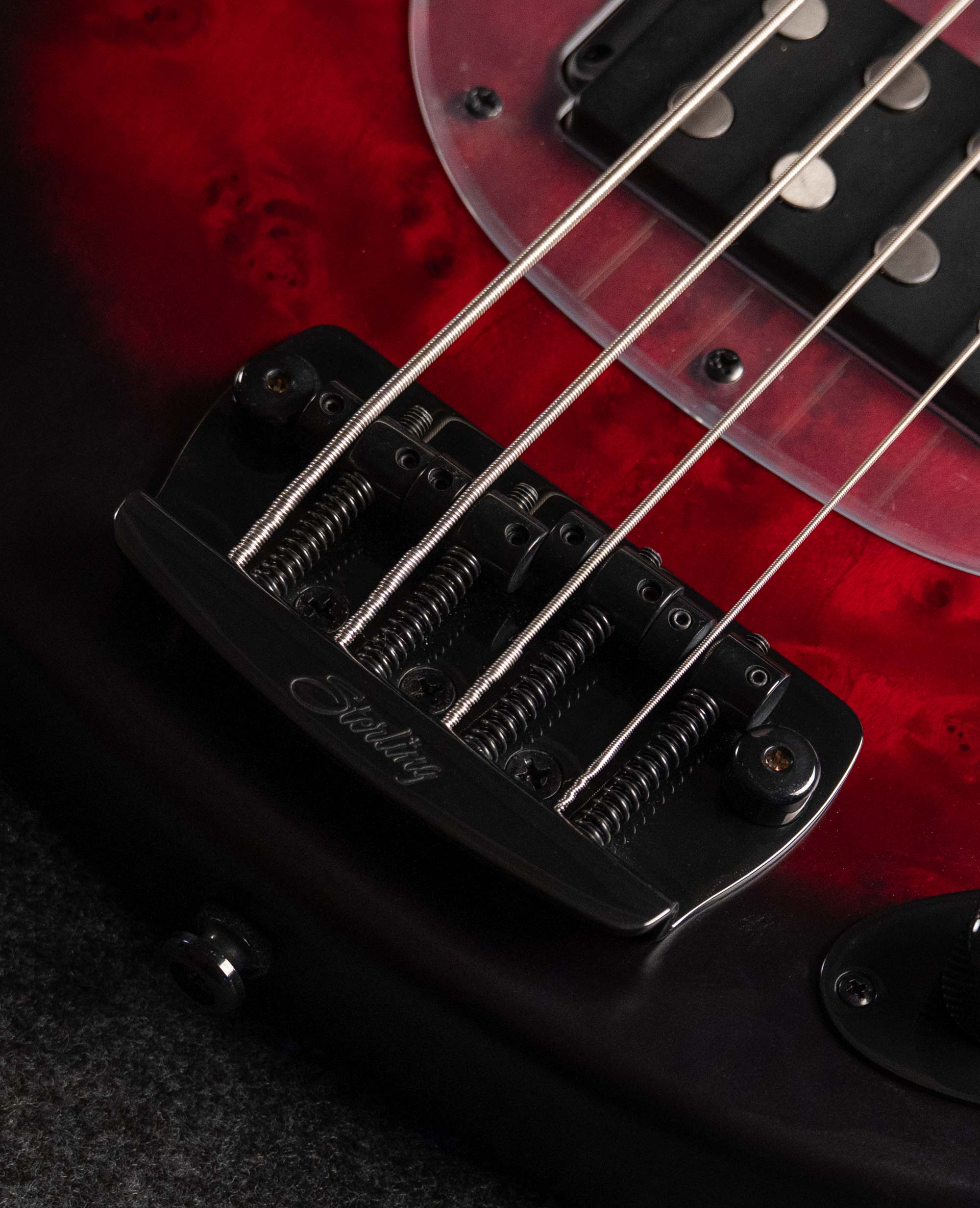 Бас-гитара Sterling StingRay RAY34PB, Poplar Burl Top, Dark Scarlet Burst Satin - купить в "Гитарном Клубе"