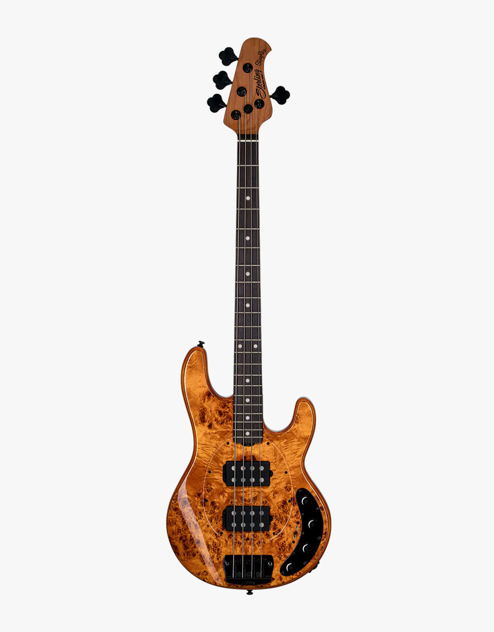 Бас-гитара Sterling StingRay RAY34HHPB-AM, Poplar Burl Top Amber - купить в "Гитарном Клубе"
