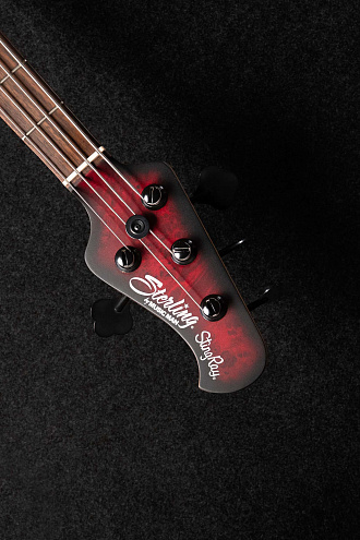 Бас-гитара Sterling StingRay RAY34PB, Poplar Burl Top, Dark Scarlet Burst Satin - купить в "Гитарном Клубе"