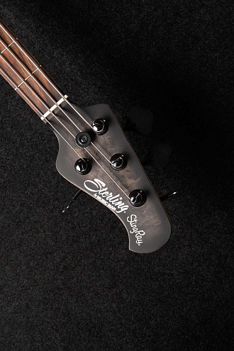Бас-гитара Sterling StingRay RAY34-PB, Poplar Burl Top, Trans Black - купить в "Гитарном Клубе"